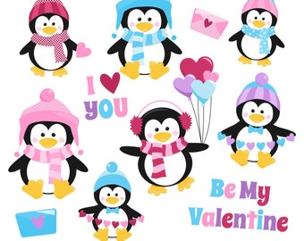 Valentine Penguins Clipart | Cute Valentine’s Day SVG Bundle | Penguin PNG Printables | Commercial Use