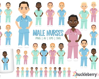 Male Nurse Clipart, Medical SVG Bundle, Murse, Chibi PNG, Healthcare Graphics, Small Commercial Use