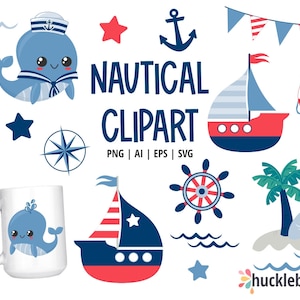 Nautical Clipart, Sailing Clipart, Whale Clipart, Printable, SVG, Commercial Use, #CP617