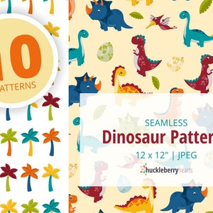 Dinosaur Patterns, Dinosaur Digital Paper, Dino Patterns, Seamless, Printable, Digital Download, Commercial Use, #DP302