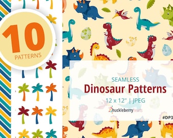 Dinosaur Patterns, Dinosaur Digital Paper, Dino Patterns, Seamless, Printable, Digital Download, Commercial Use, #DP302