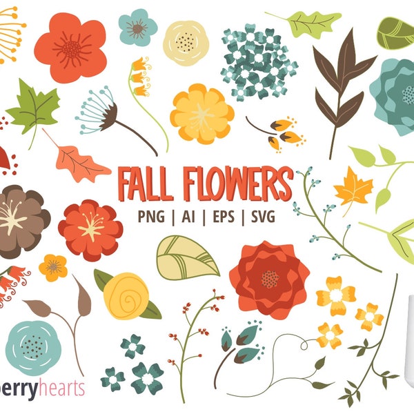 Fall Flowers Clipart, Fall Flowers SVG Bundle, Flowers SVG, Fall Flowers PNG, Printable, Commercial Use