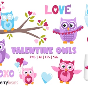 Valentine Owls Clipart, Cute Owls SVG Bundle, Love Owls PNG, Cute Valentine Owls SVG, Cute Owls png, Printable, Commercial Use