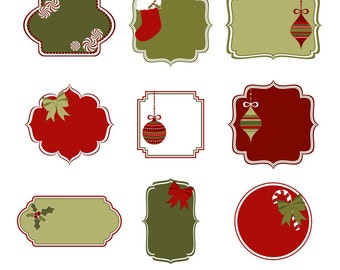 Christmas Labels, Christmas Clipart, Christmas Clip Art, Christmas Tags, Christmas Frames, Digital Christmas Labels