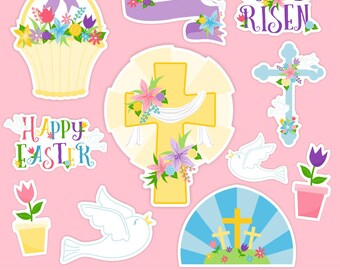 Easter Crosses Clipart, Floral Christian (svg, png, ai, eps)