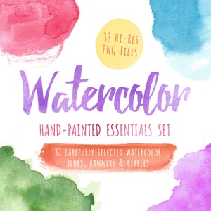 Watercolor Clipart, Watercolor Clip Art, Watercolor, Textures, Blobs, Banners, Circles, Printable, Commercial Use