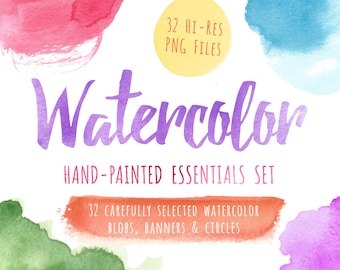 Watercolor Clipart, Watercolor Clip Art, Watercolor, Textures, Blobs, Banners, Circles, Printable, Commercial Use