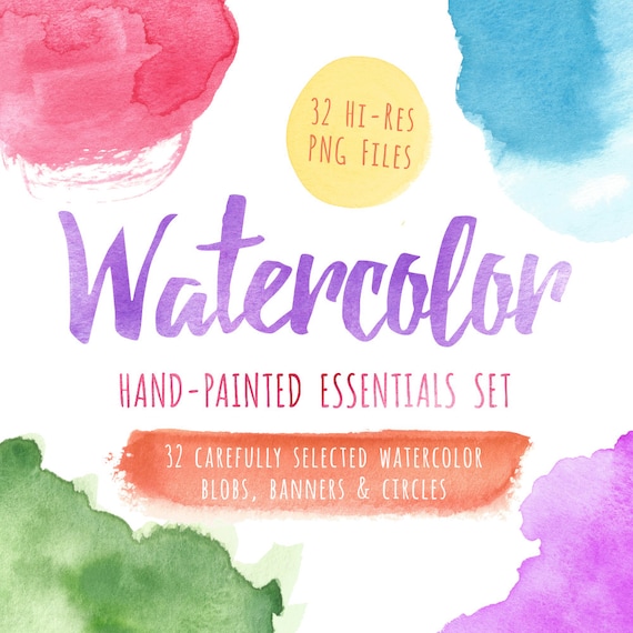 Watercolor Clipart, Watercolor Clip Art, Watercolor, Textures, Blobs, Banners, Circles, Printable, Commercial Use