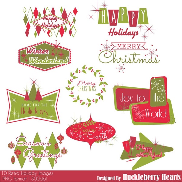 Retro Holiday Clipart, Christmas Clip Art, New Years Clipart, Holiday Clip Art