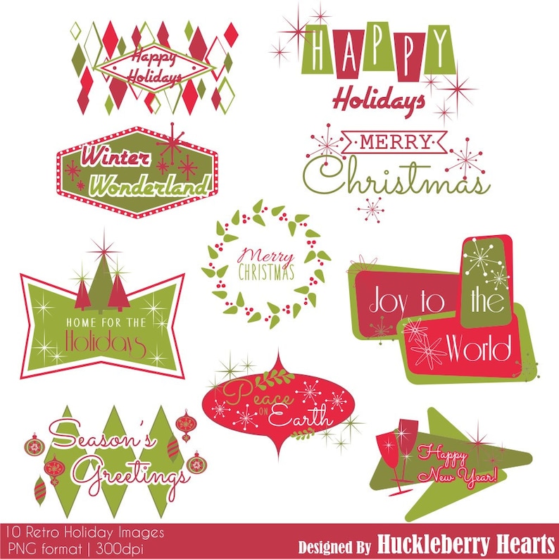 Retro Holiday Clipart, Christmas Clip Art, New Years Clipart, Holiday Clip Art image 1
