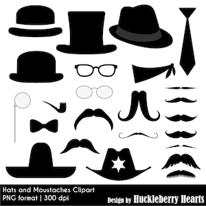 Mustache, Moustache and Hat Clipart, Digital Moustache, Digital Mustache, Digital Hats, Silhouettes, Retro, Vintage, Hipster