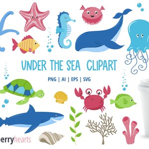 Imágenes prediseñadas bajo el mar, océano SVG, imágenes prediseñadas del océano, imágenes prediseñadas de caballito de mar, imágenes prediseñadas de ballena, imprimibles, SVG, uso comercial, #CP579