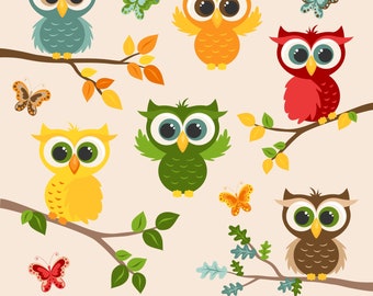 Autumn Owls Clipart, Cute Fall SVG Bundle, Thanksgiving PNG, Small Commercial Use