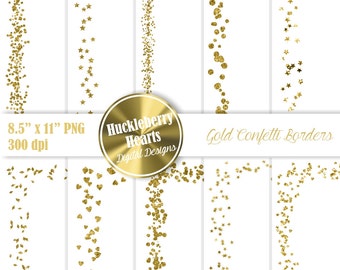 Gold Confetti Clipart, Confetti Borders, Confetti Clip Art, Digital Confetti, Printable, Commercial Use, 8.5x11 inches
