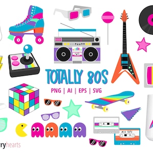 80s Clipart Bundle | Cute Retro SVG Set | Neon Cut Files | Printable | Commercial Use