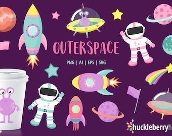 Outer Space Clipart, Astronaut SVG, Rocket Ship PNG, Space Clipart, Alien Clipart, Commercial Use