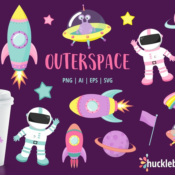 Outer Space Clipart, Astronaut SVG, Rocket Ship PNG, Space Clipart, Alien Clipart, Commercial Use