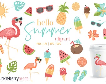 Summer Clipart, Summer SVG, Flamingo Clipart, Summer, Ice Cream Clipart, Printable, SVG, Commercial Use, #CP591