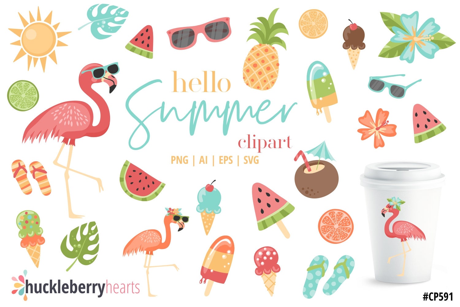 Summer Clipart, Summer SVG, Flamingo Clipart, Summer, Ice Cream Clipart, Printable, SVG, Commercial Use, #CP591