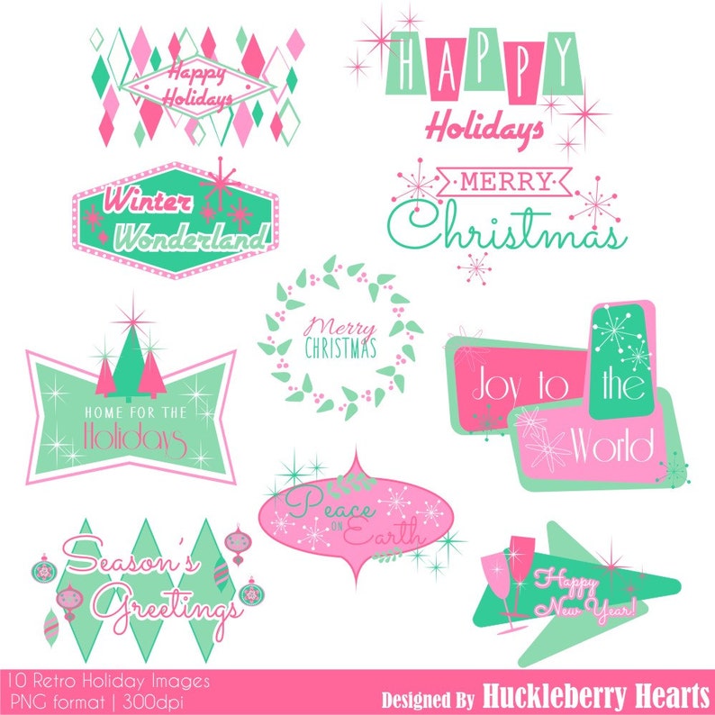 Retro Holiday Images, Christmas, New Years, Christmas Clipart, Holiday Clipart image 1