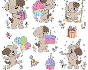 Birthday Puppy Clipart PNG | Cartoon Dog Party Graphics SVG | Commercial Use