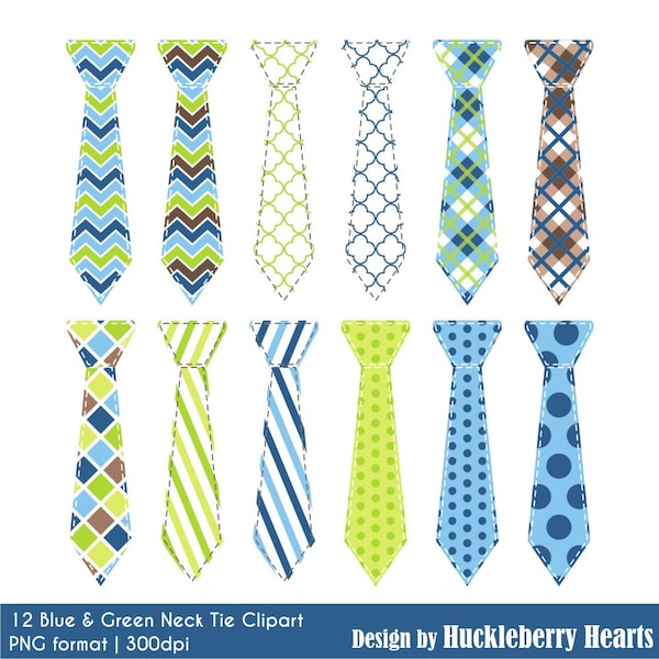 Neck Tie Clipart, Digital Ties, Digital Neck Ties, Blue and Green, Little, Man, Dad, Father's Day, Boy