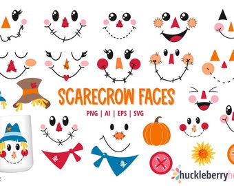 Scarecrow Faces, Scarecrow Clipart, Scarecrow svg, Fall Scarecrows, Printable, SVG, Commercial Use, #CP802