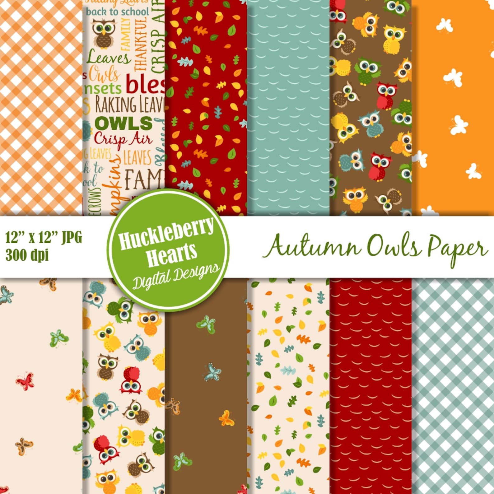 Digital Owl Paper Owl Scrapbook Paper Autumn Paper Fall Etsy