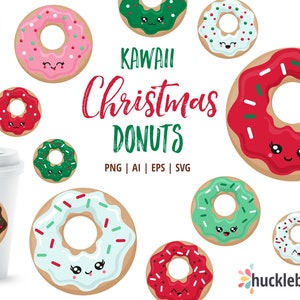 Christmas Clipart, Donut SVG, Christmas Donuts, Kawaii Donuts, Printable, SVG, Commercial Use, #CP601