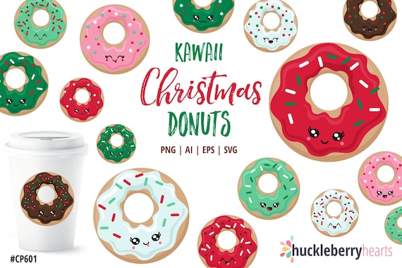 Christmas Clipart, Donut SVG, Christmas Donuts, Kawaii Donuts, Printable, SVG, Commercial Use, #CP601