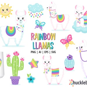 Llama Clipart, Llama SVG for Little Girl, Rainbow Llama, Cute Llamas PNG, Small Commercial Use
