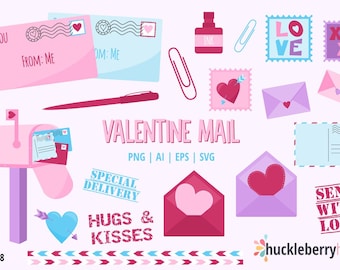 Valentinstag Mail Clipart, Valentinstag SVG Bundle, Valentinstag Clipart, süße Valentinstag Clipart, druckbar, kommerzielle Nutzung