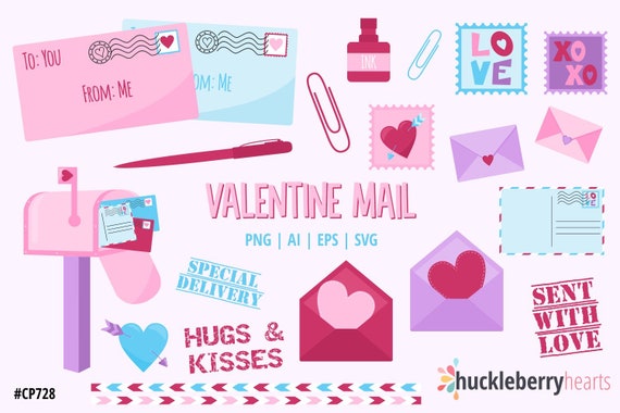 Valentine Mail Clipart, Valentines Day SVG Bundle, Valentines Day Clipart, Cute Valentine Clipart, Printable, Commercial Use