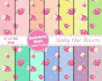 Shabby Chic Flowers Digital Paper, Digital Scrapbook Paper, Digital Background