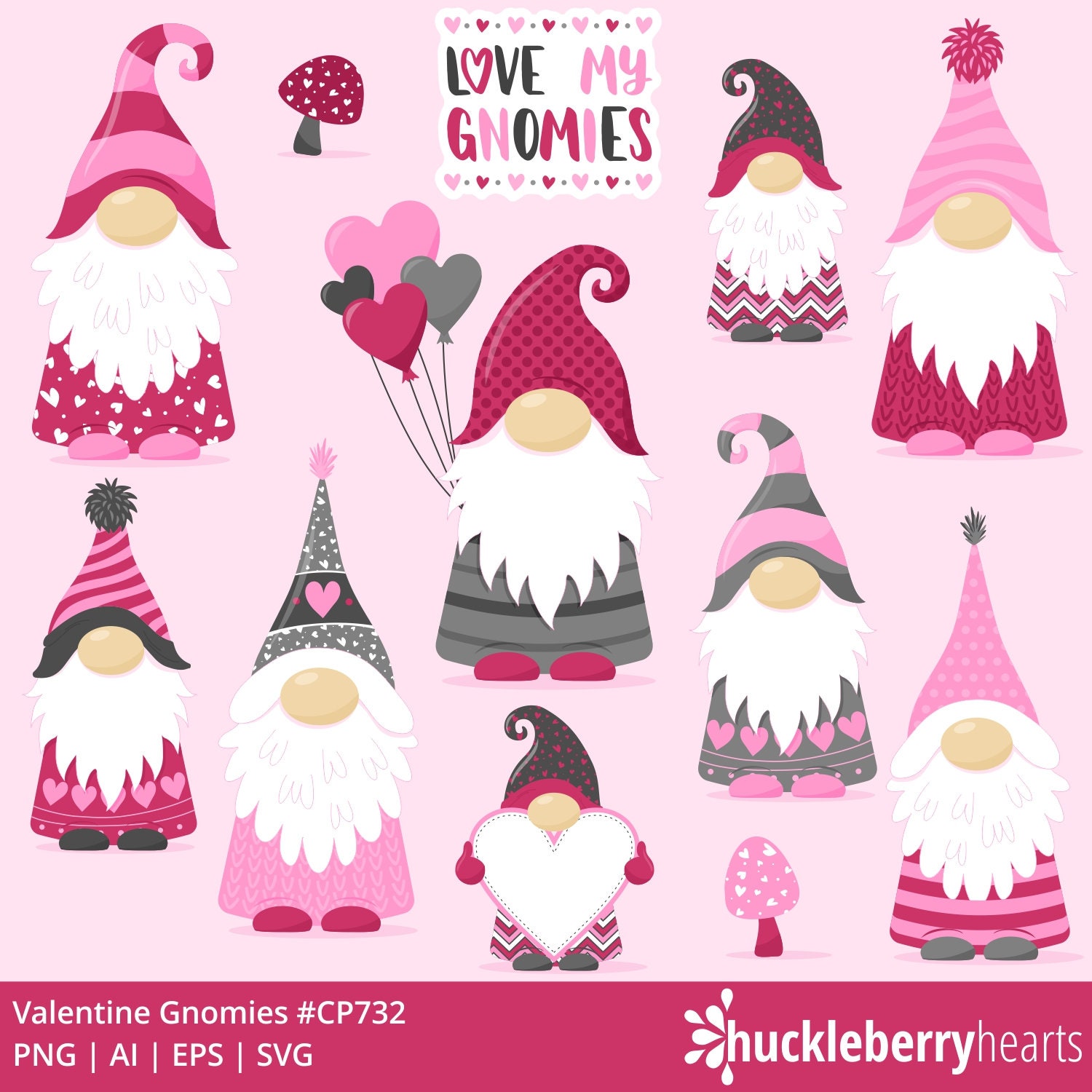 Valentine Gnome Clipart | Cute Gnome SVG Bundle | Valentine’s Day PNG ...