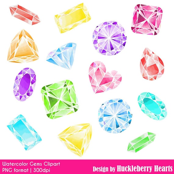 Jewel Clipart, Digital Gems, Watercolor Gems, Jewel Clip Art