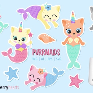 Mermaid Cat SVG, Mercat svg, Mermaid Cat Clipart, PurrMaid svg, Printable, Commercial Use image 1