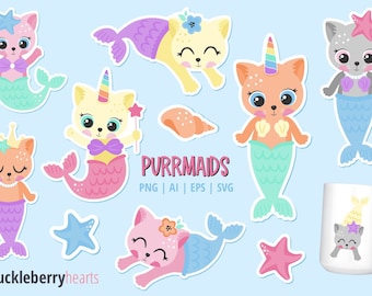 Mermaid Cat SVG, Mercat svg, Mermaid Cat Clipart, PurrMaid svg, Printable, Commercial Use