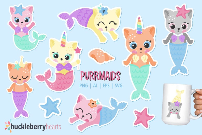 Mermaid Cat SVG, Mercat svg, Mermaid Cat Clipart, PurrMaid svg, Printable, Commercial Use image 1