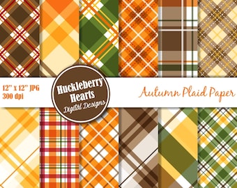 Fall Plaid Digital Paper, Seamless Autumn Patterns, Printable Flannel Images, JPG Download, Commercial Use