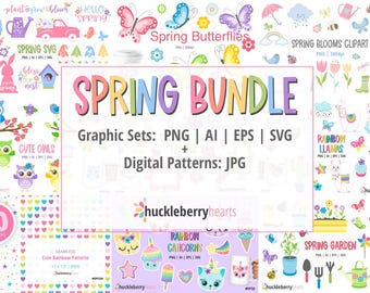 Spring Clipart Bundle, Spring SVG Bundle, Spring Graphics Bundle, Printable, Small Commercial Use, #BN224