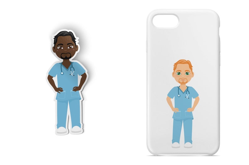 Male Nurse Clipart, Medical SVG Bundle, Murse, Chibi PNG, Healthcare Graphics, Small Commercial Use image 2