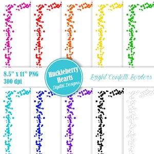 Clipart de confeti, bordes de confeti, clip art de confeti, confeti digital, imprimible, uso comercial, 8,5 x 11 pulgadas