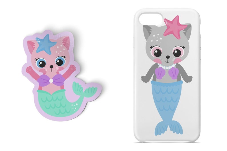 Mermaid Cat SVG, Mercat svg, Mermaid Cat Clipart, PurrMaid svg, Printable, Commercial Use image 2