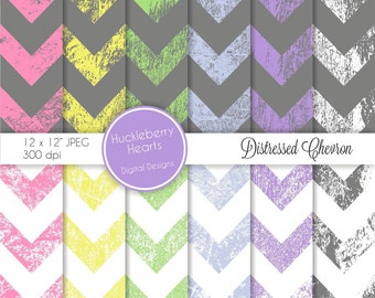 Distressed Pastel Chevron on Gray and White Backgrounds