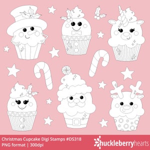 Christmas Cupcake Digital Stamps, Black and White, Small Commercial Use, #DS318