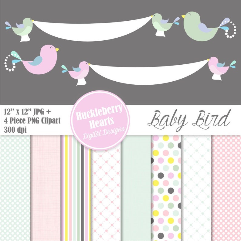 Baby Bird Paper Digital Bird Paper Bird Clipart Pastel Bird Etsy