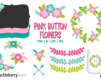 Pink Flower Clipart, Pink Flowers svg, Flower Clipart, Floral, SVG, Printable, Small Commercial Use, #CP822