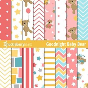 Teddy Bear Digital Paper, Teddy Bears, Digital Scrapbook Paper, Seamless Patterns, Printable, Commercial Use