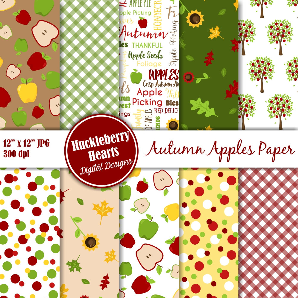 Digital Apple Paper Apple Scrapbook Paper Autumn Paper Fall Etsy